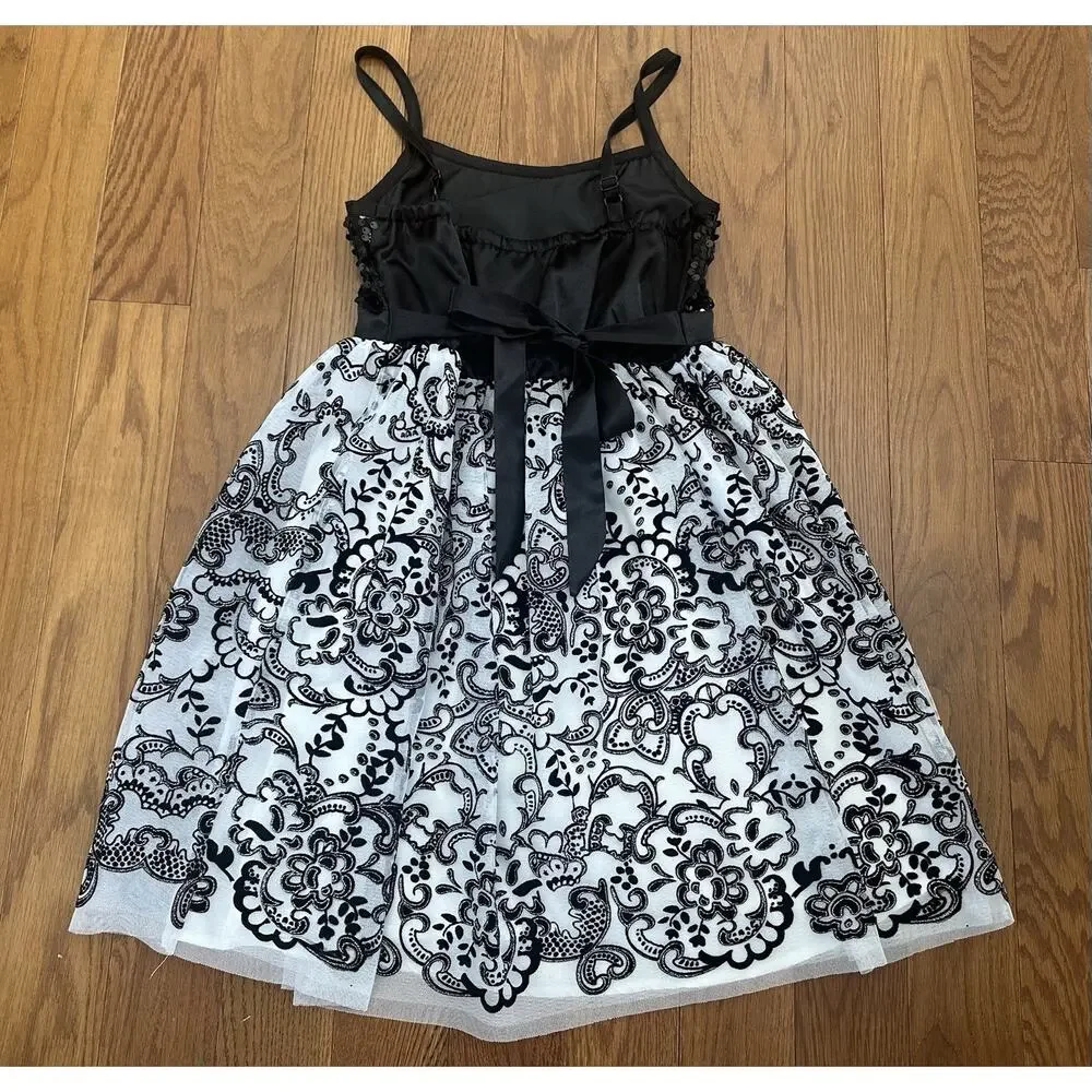 Justice Girls Black White Sequin Party Holiday‎ Dress Sz 12